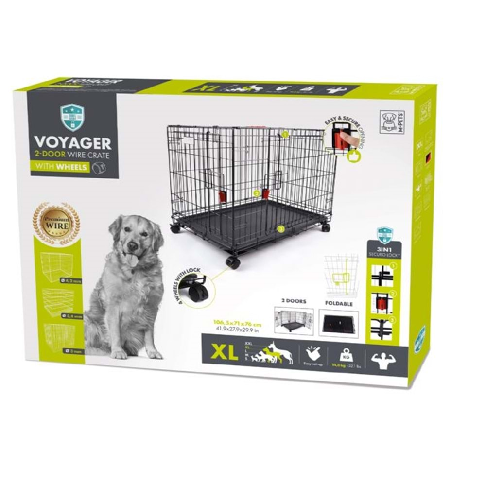 10451908 M-Pets Voyager Tekerlekli Köpek Kafesi 2 Kapılı (Xl) Siyah 106X71X76Cm