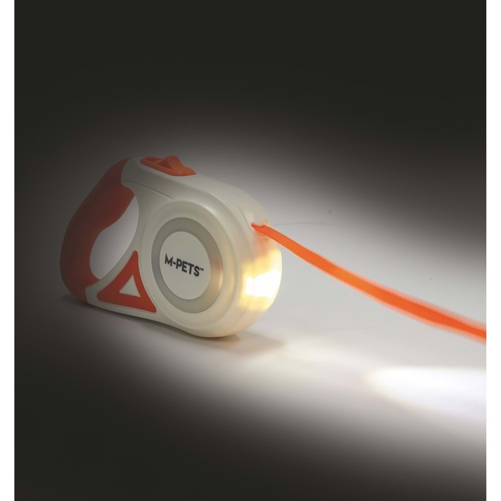 M-Pets Flash Ledli Otomatik Gezdirme Şerit 5Mt/Orange