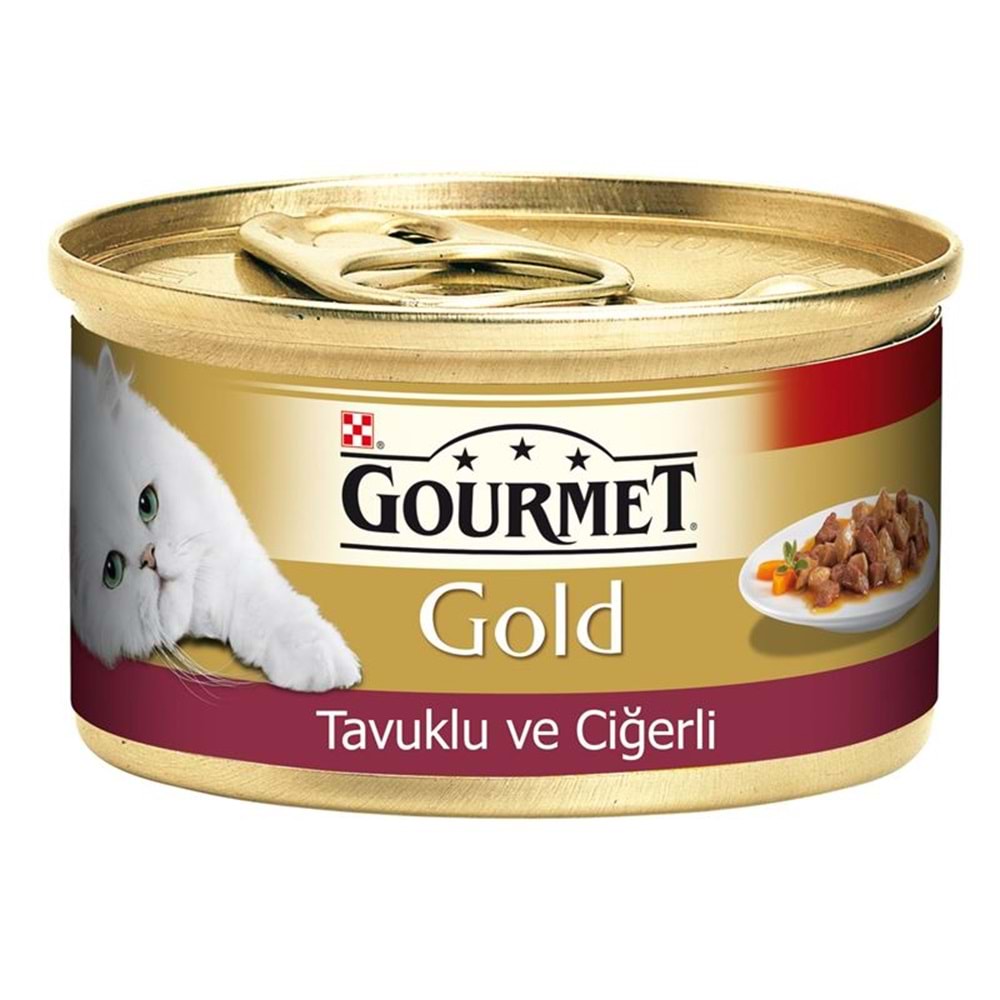 Gourmet Gold Parça Etli Soslu Tavuklu Ciğerli Yetişkin Kedi Konservesi 85Gr