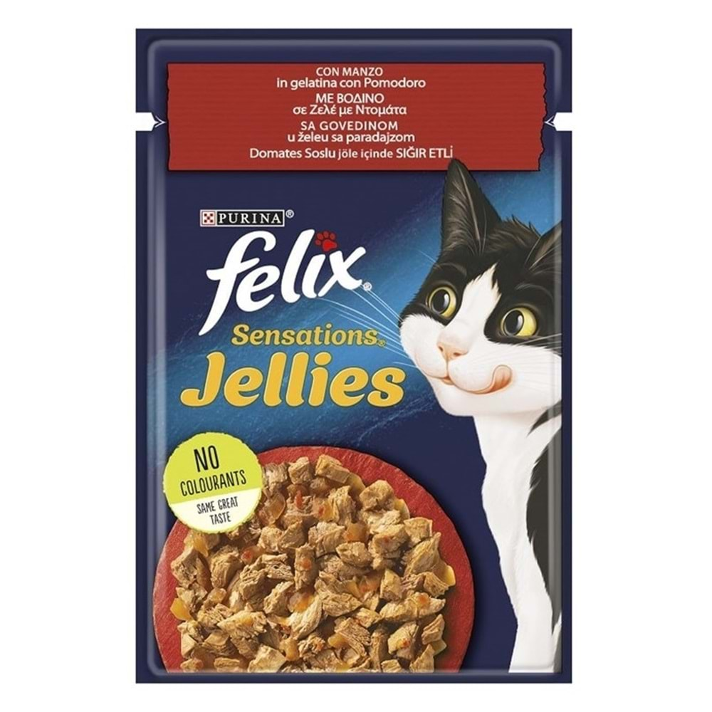 Felix Pouch Jöle İçinde Sığır Etli ve Domatesli Yetişkin Kedi Konservesi 85gr