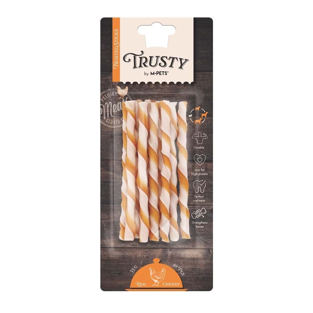 M-PETS TRUSTY CHICKEN TWISTED STICKS 10LU 55GR/12,7CM