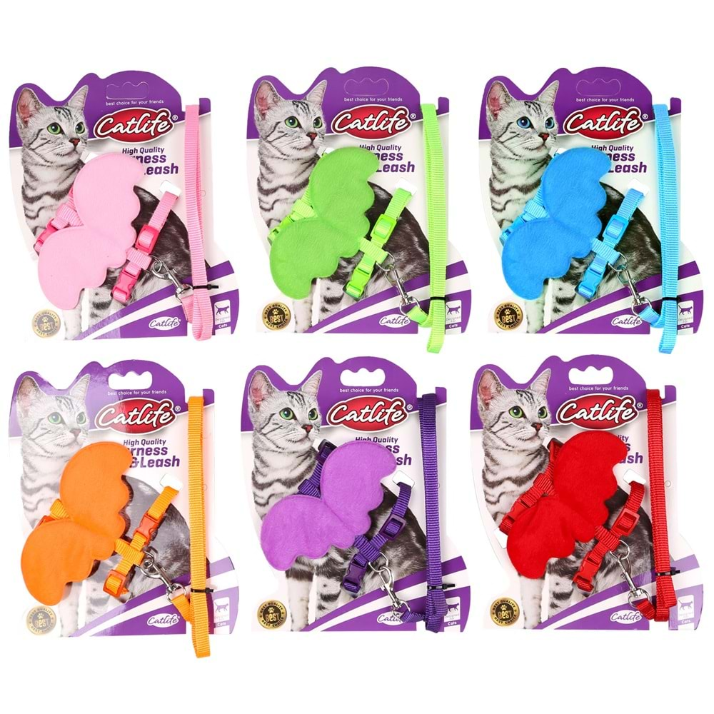 203492-Catlife Kediler İçin Kelebekli Göğüs Tasması+Gezdirme 1,0Cm