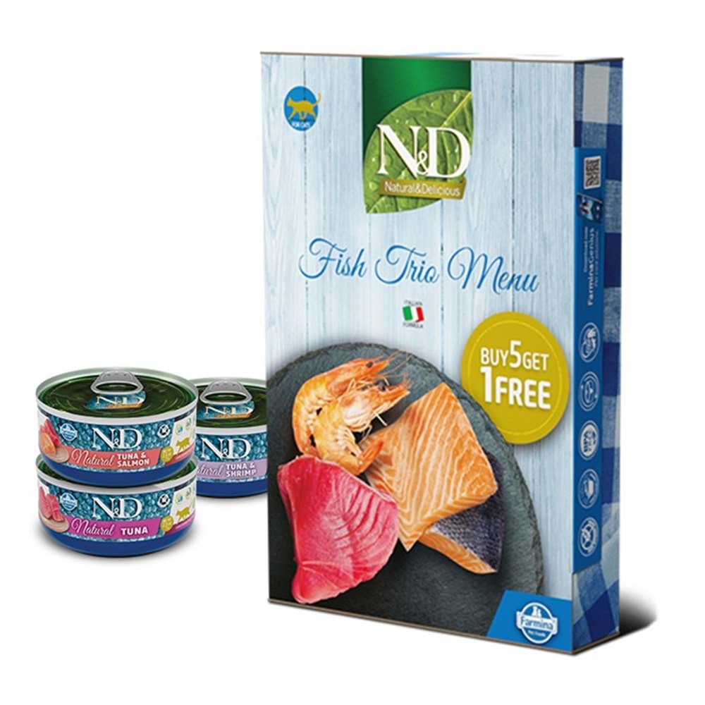 N&D Natural Kedi Konserve Balıklı Trio Menü 70 gr