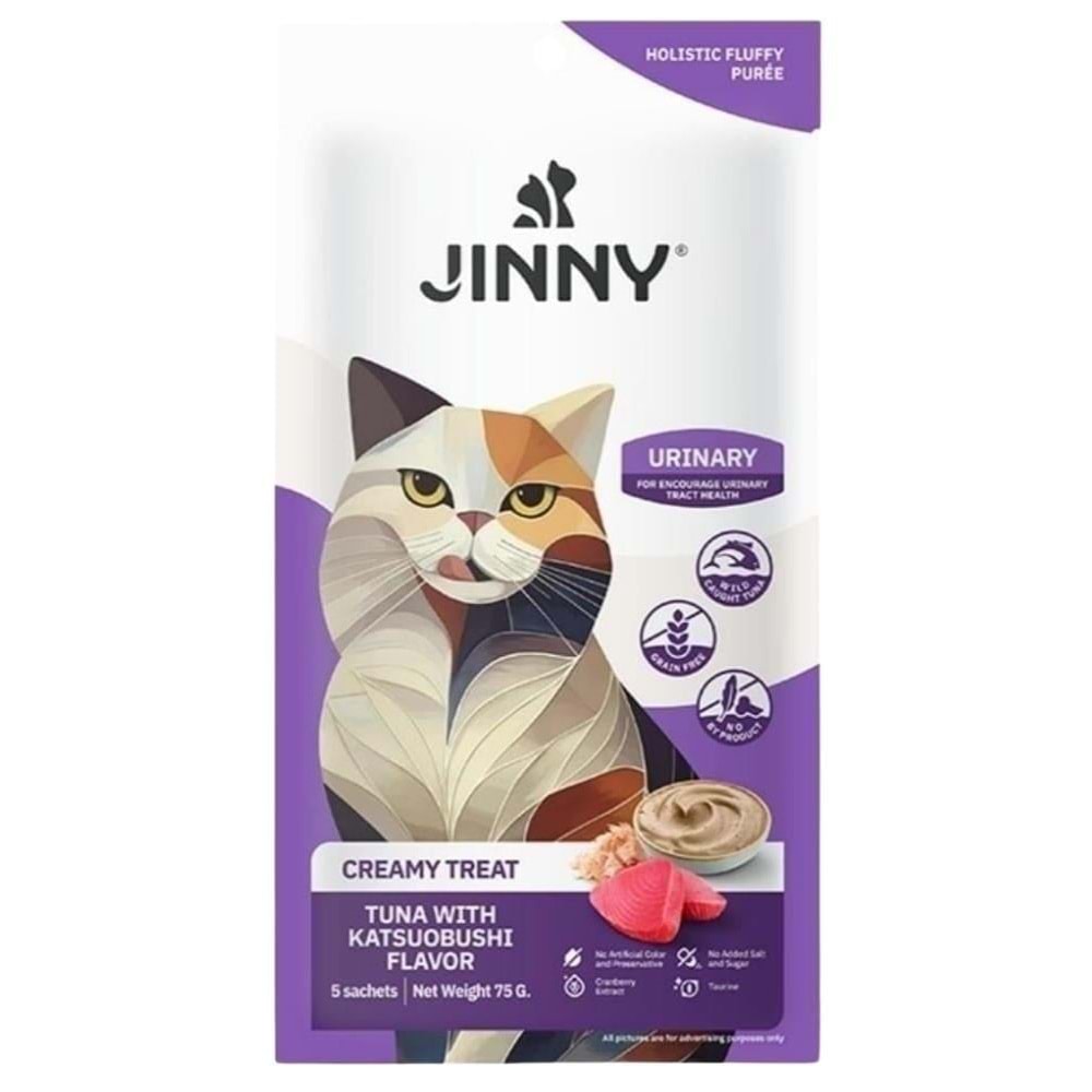Jinny Creamy Ton Balıklı ve Tütsülenmiş Orkinos Balıklı Sıvı Kedi Ödül Maması 5x15 gr