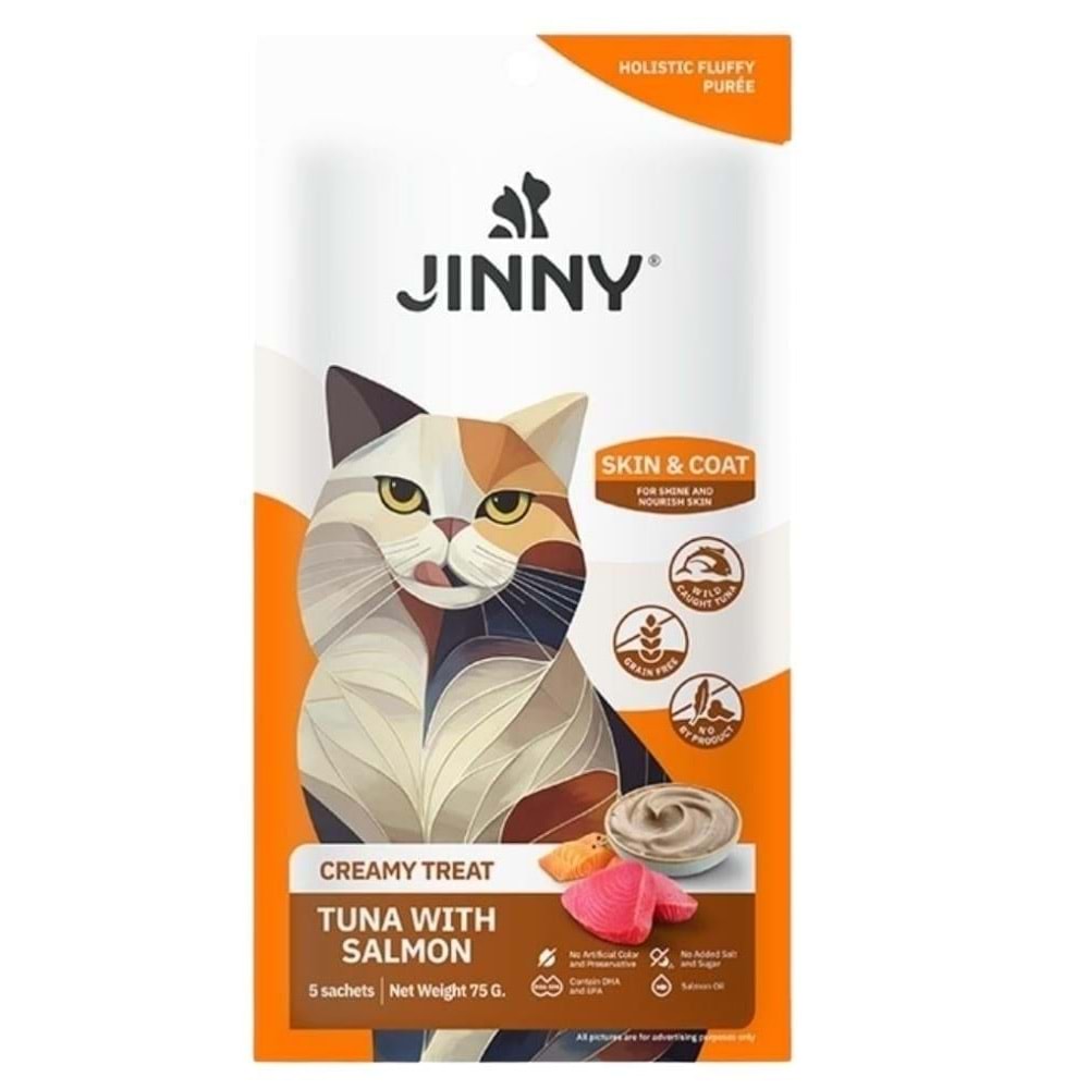 Jinny Cream Treat Skin & Coat Ton ve Somon Balıklı Krema Kedi Ödülü 5x15 Gr