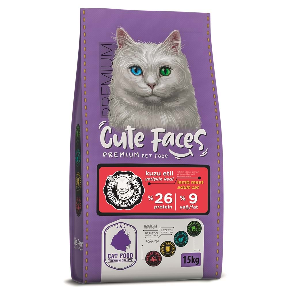 Cute Faces Premium Adult Cat 26/9 Lamb Meat 15 kg