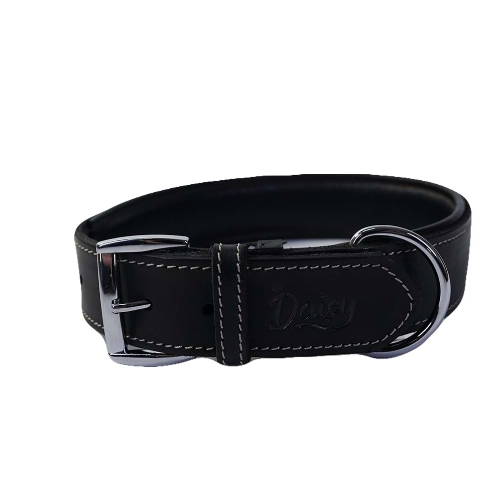 Daisy Yağlı Deri Köpek Tasması XXS-2cm Siyah