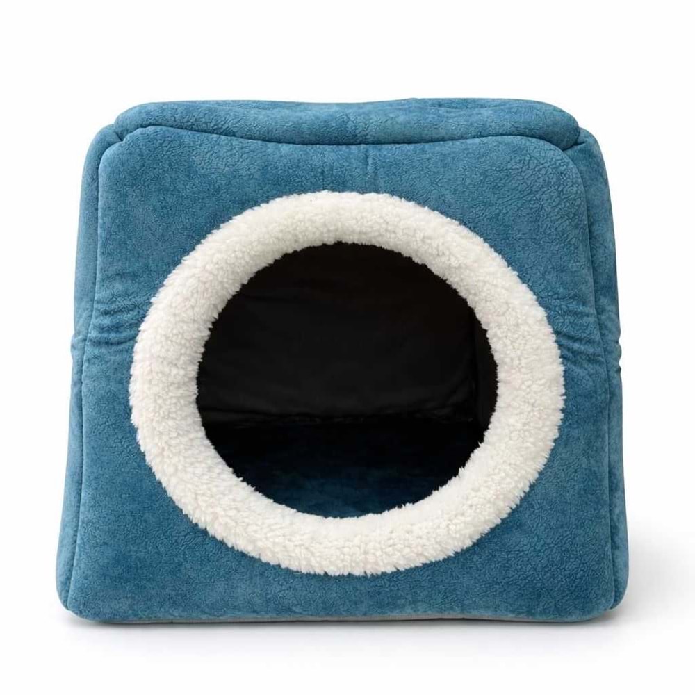 Üç Fonksiyonlu Peluş Yuva Mavi Yatak 42X42X40 Cm