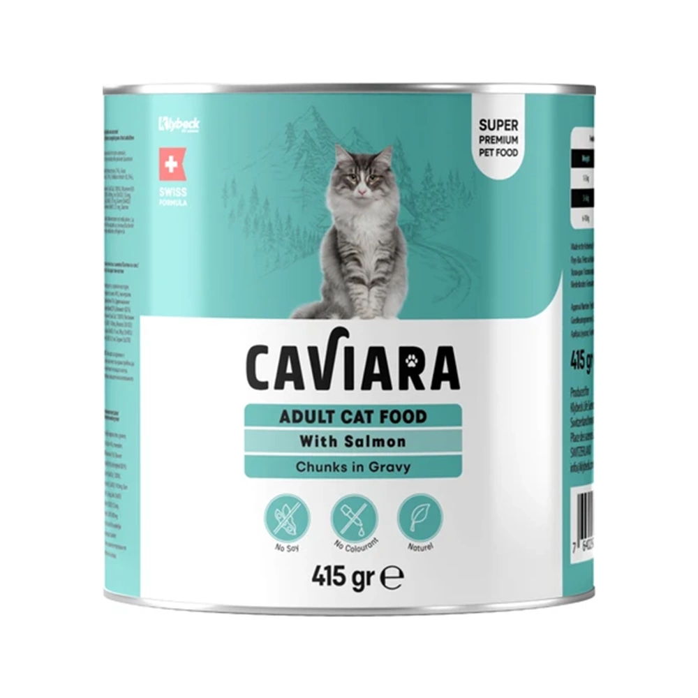Caviara Sos İçinde Et Parçacıklı Somonlu Yetişkin Kedi Maması Konservesi 415 gr