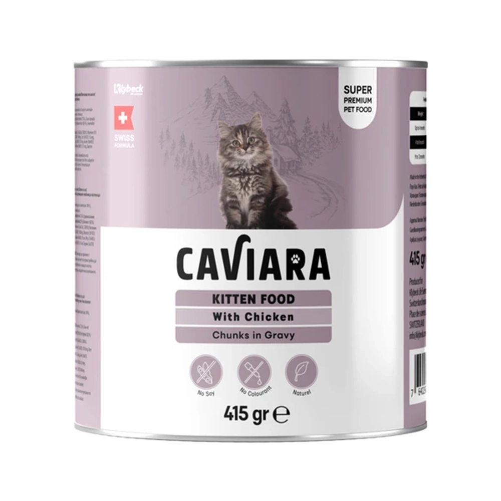 Caviara Sos İçinde Et Parçacıklı Tavuklu Yavru Kedi Maması Konservesi 415 gr