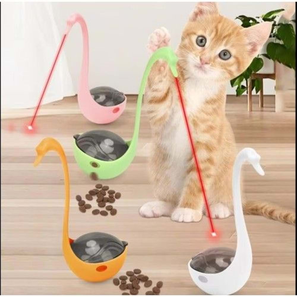 Kuğu Şeklinde Lazerli Mama Atıcı Kedi Oyuncağı