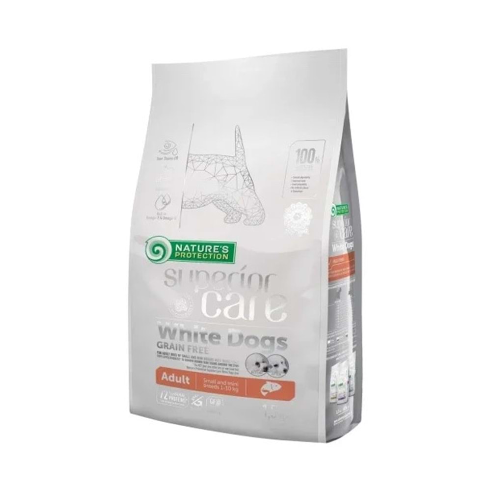 Nature's Protection SC Beyaz Tüylü Köpekler İçin Tahılsız Somonlu Küçük Irk Köpek Maması 1,5kg