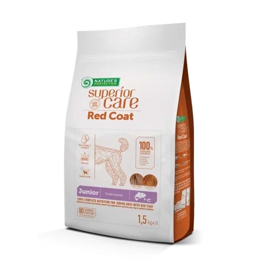 Nature's Protection SC Kızıl/Kahverengi Tüylü Köpekler İçin Tahılsız Somonlu Küçük Irk Yavru Köpek Maması 1,5kg