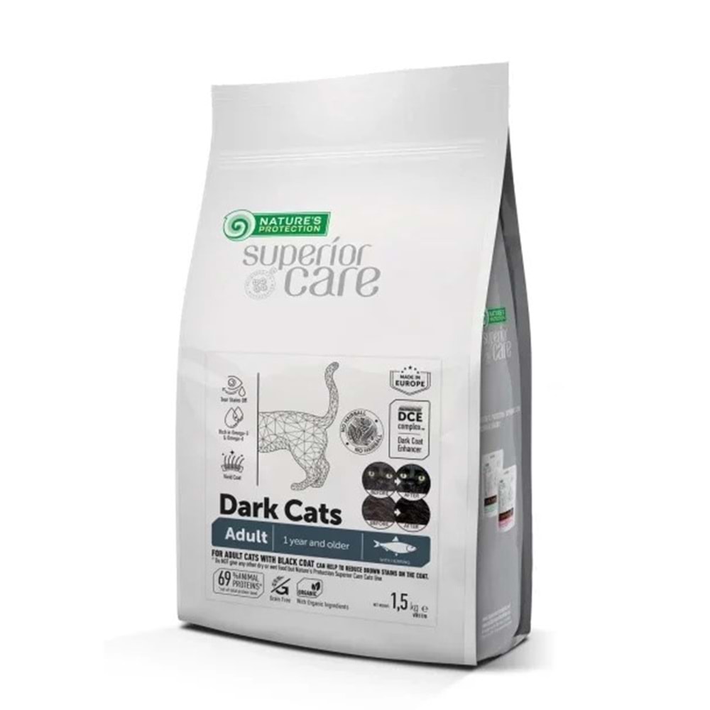 Nature's Protection SC Siyah/Gri Tüylü Kediler İçin Tahılsız Ringa Balıklı Kedi Maması 1,5kg