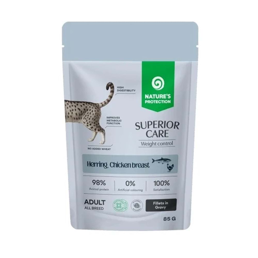 Nature’s Protection SC Ringa Balıklı & Tavuk Göğüslü Kilo Kontrolü İçin Sos İçinde Yaş Kedi Maması 85g
