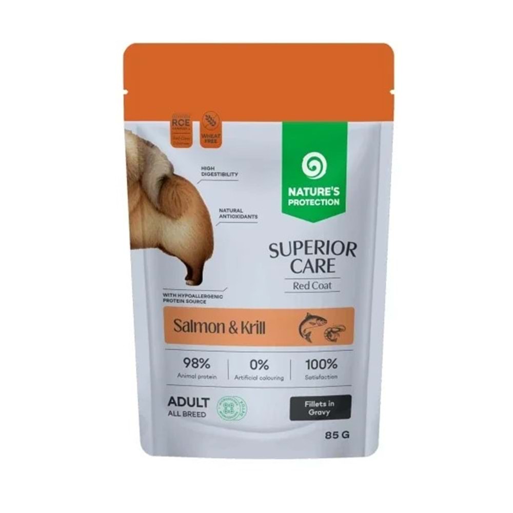 Nature’s Protection SC Kızıl Tüylü Köpekler İçin Somonlu & Krilli Sos İçinde Yaş Köpek Maması 85g