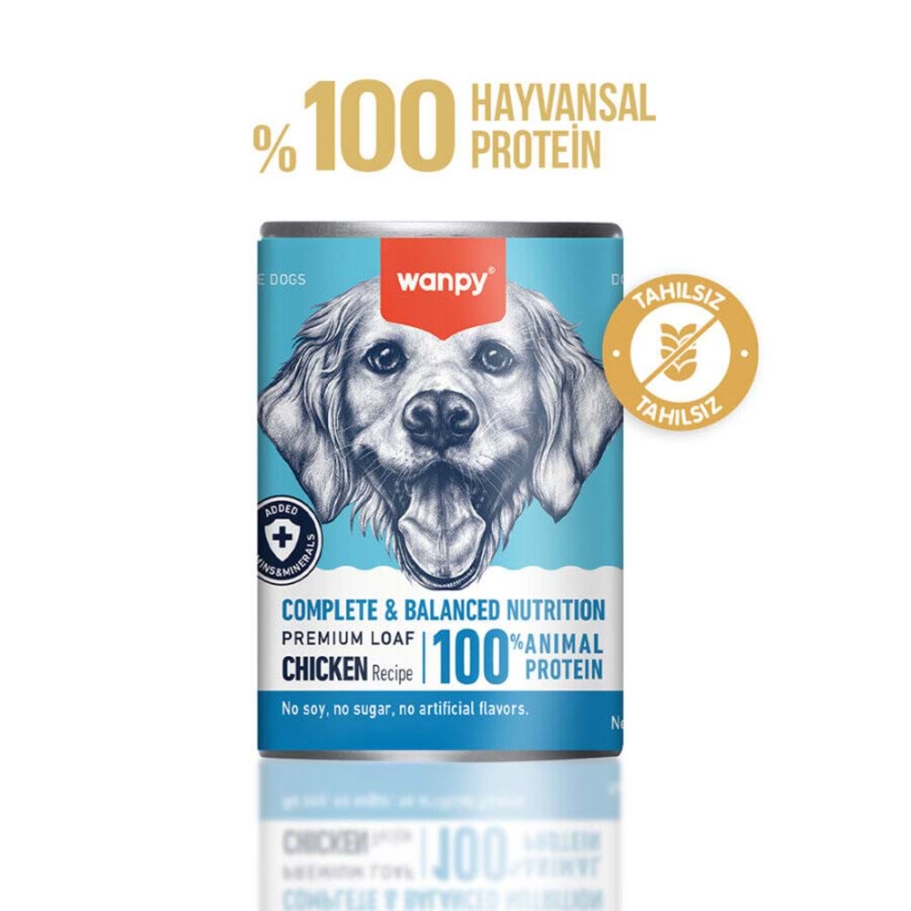 Wanpy Tahılsız Köpek %100 Gerçek Et 375 Gr Tavuklu Konserve
