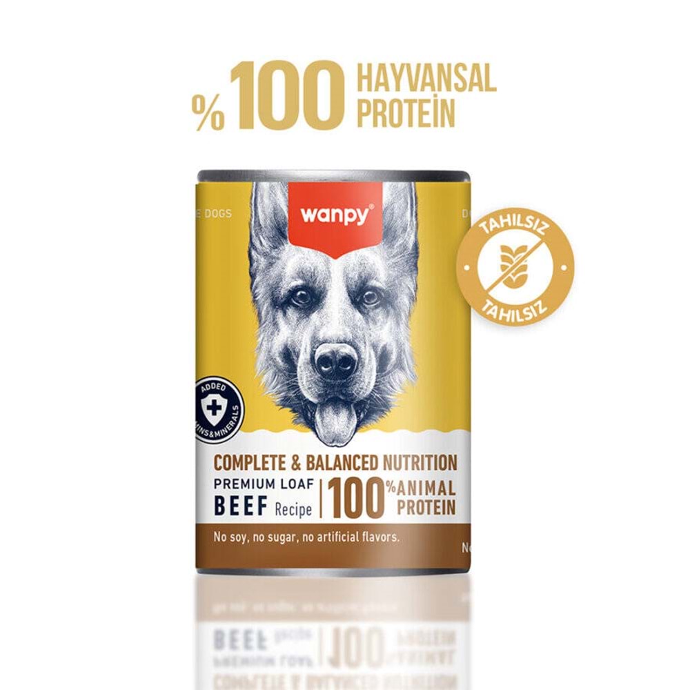 Wanpy Tahılsız Köpek %100 Gerçek Et 375 Gr Biftekli Konserve