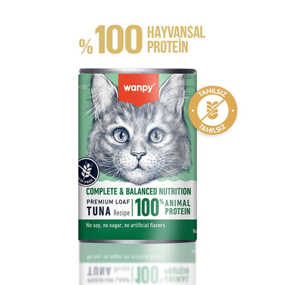 Wanpy Tahılsız Kedi %100 Gerçek Et 375 Gr Ton Balıklı Konserve