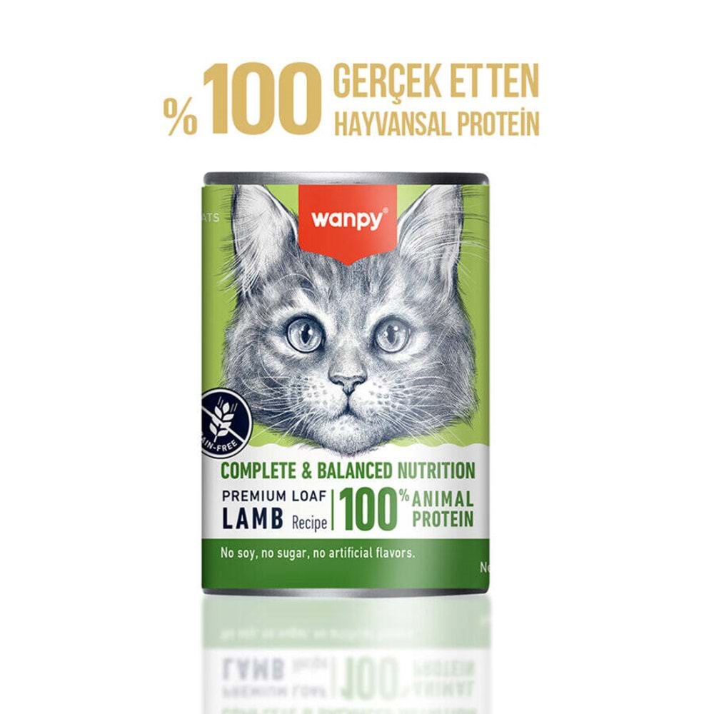 Wanpy Tahılsız Kedi %100 Gerçek Et 375 Gr Kuzulu Konserve
