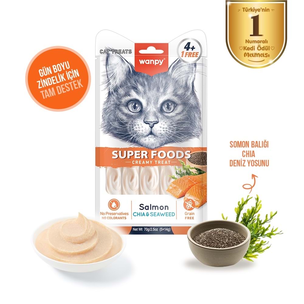 Wanpy Superfood Somonlu Chia&Deniz Yosunlu Krema Kedi İödülü 5X14 Gr