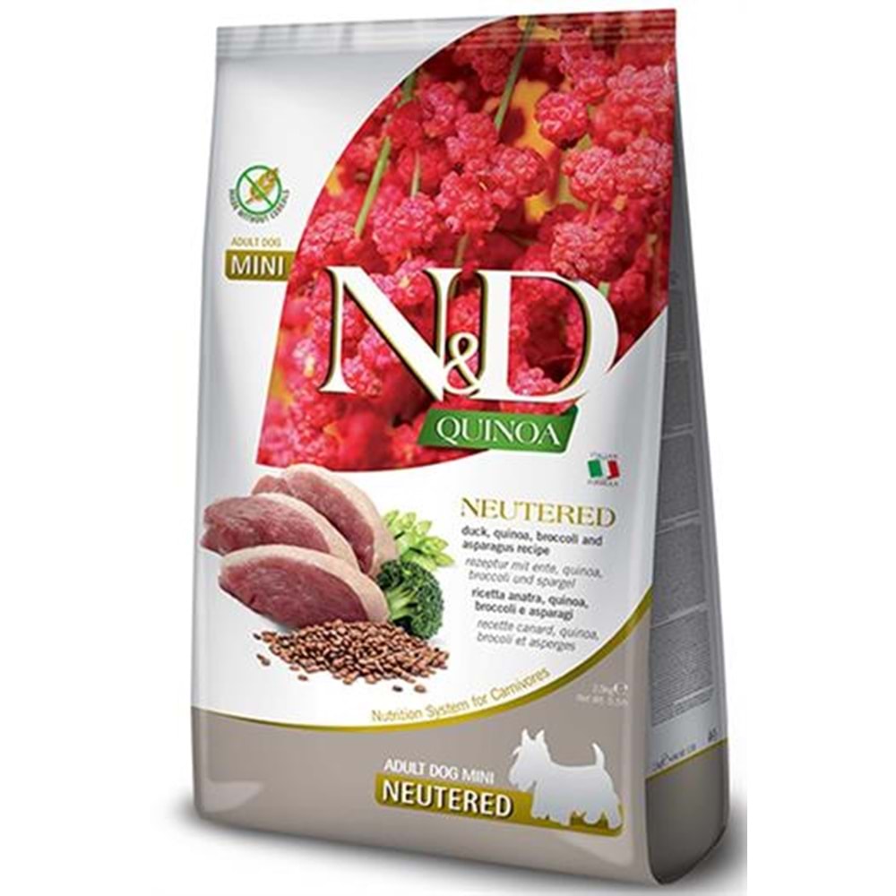 ND Kinoa Ördek Brokoli Kuşkonmaz Kısırlaştırılmış Köpek Maması 2,5 Kg