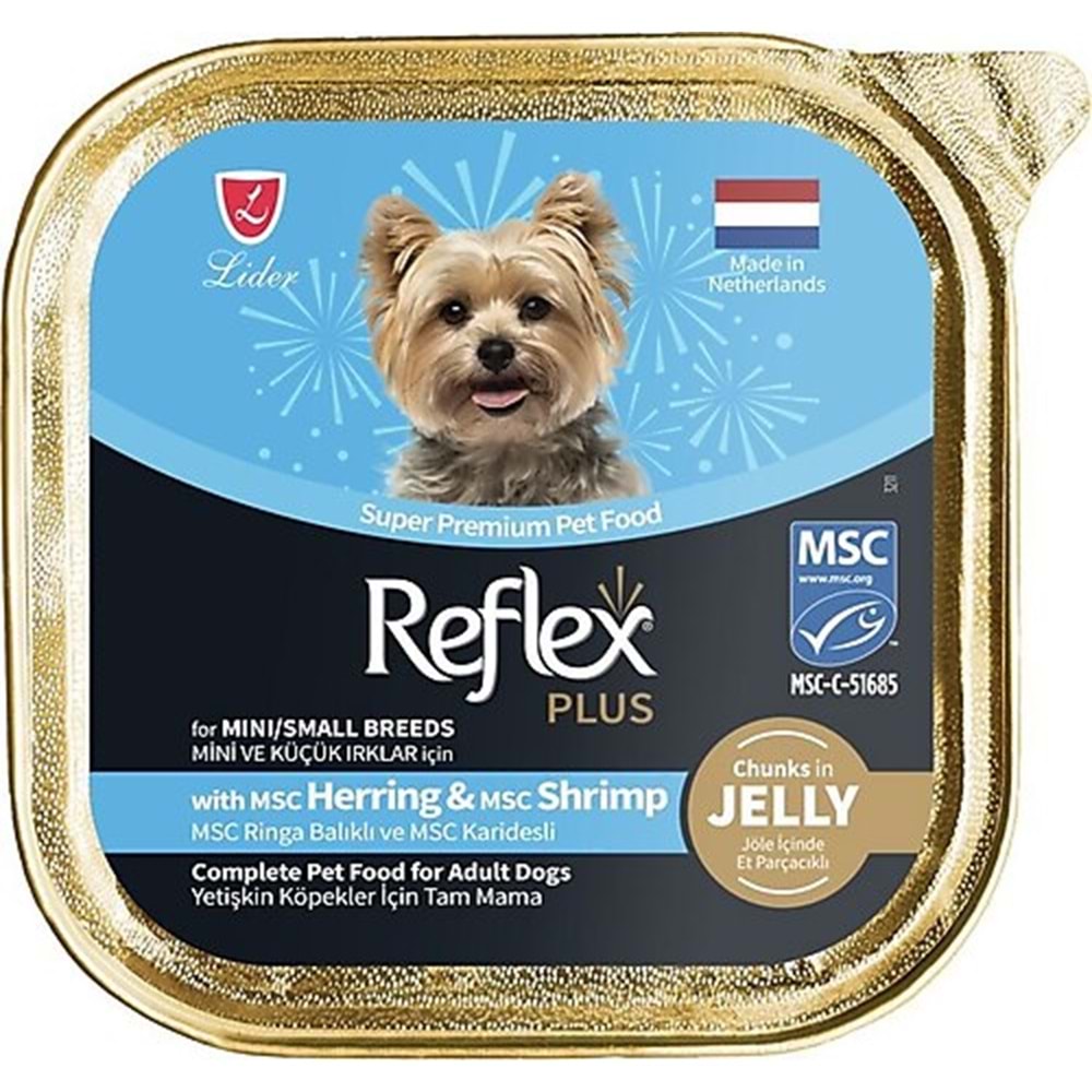Reflex Plus Jöle İçinde Et Parçacıklı Msc Ringabalıklı Ve Msc Karidesli Mini Ve Küçük Irklar İçin Yetişkin Köpek Maması