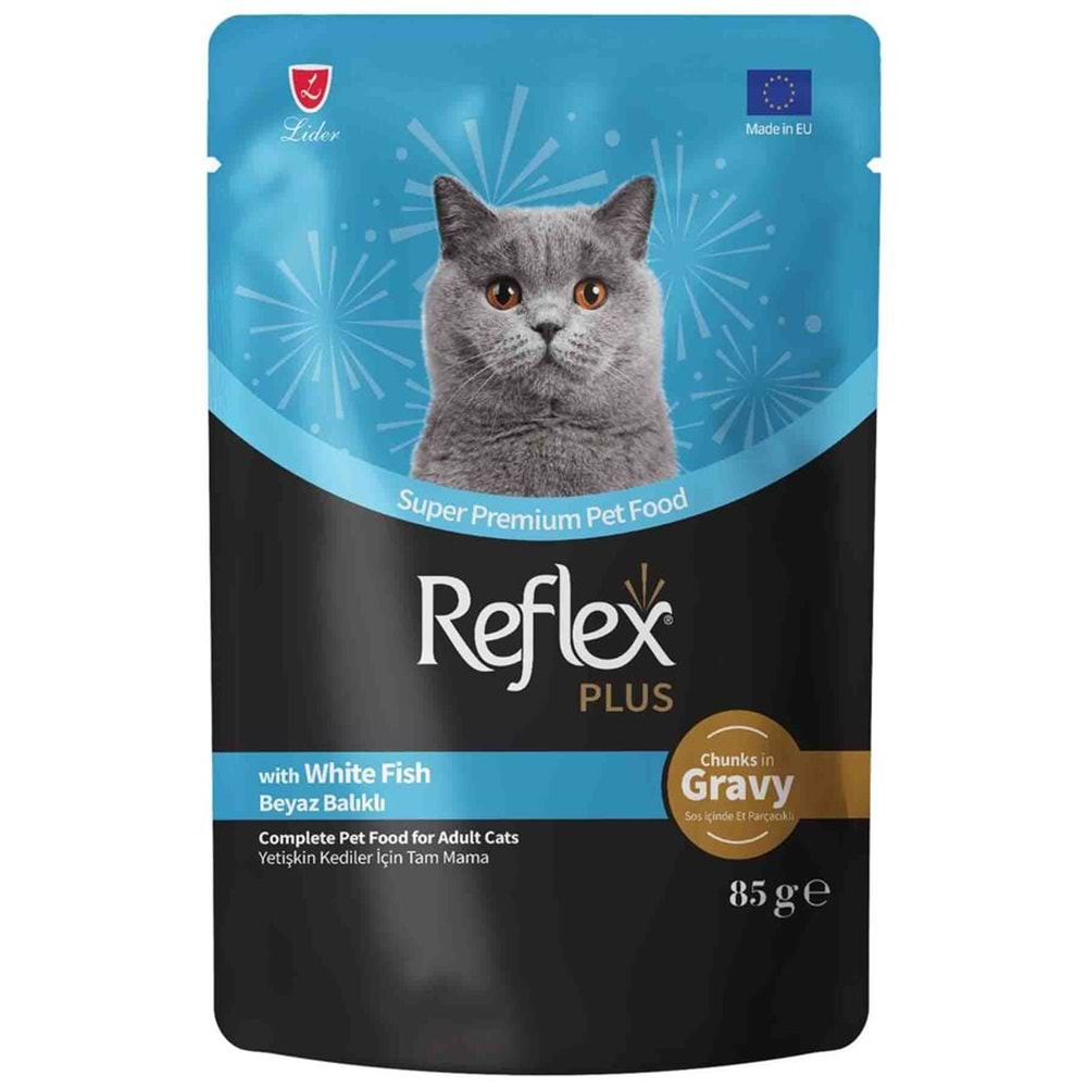 Reflex Plus Sos İçinde Et Parçacıklı Beyaz Balıklı Yetişkin Kedi Maması 85 G