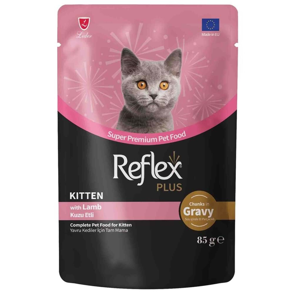 Reflex Plus Sos İçinde Et Parçacıklı Kuzu Etli Yavru Kedi Maması 85 G