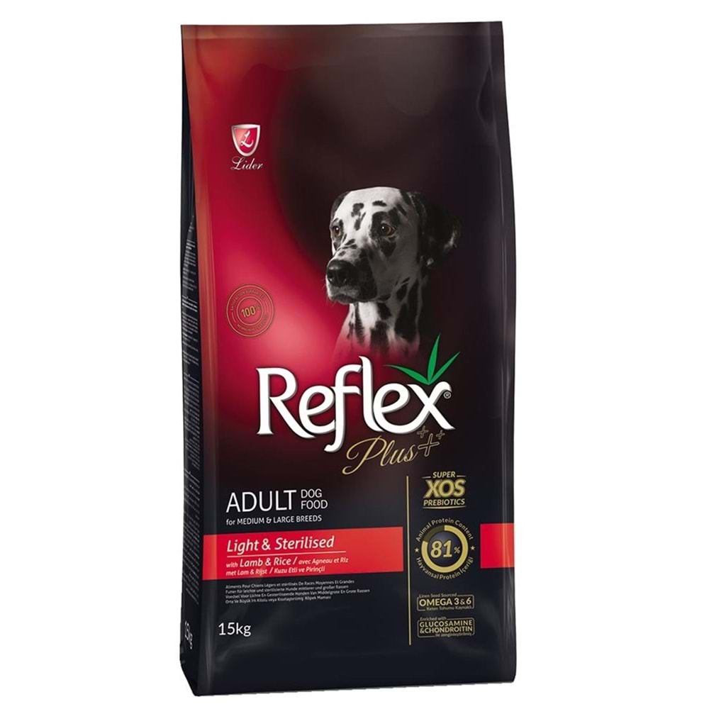 Reflex Plus Light Tüm Irklar İçin Kuzu Etli Ve Pirinçli Kısırlaştırılmış Köpek Maması 15Kg