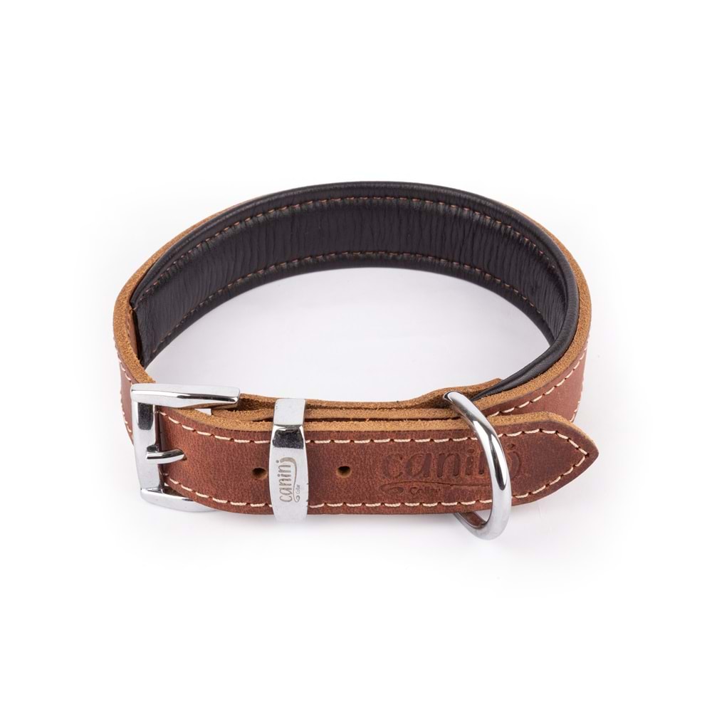 Canini Yağlı Deri Taba Köpek Tasması 4 Cm 54-64 Cm XL
