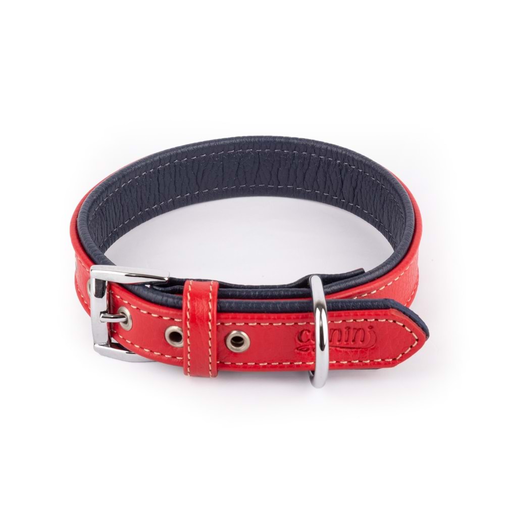 Canini Flotter Deri Kırmızı-Lacivert Köpek Tasması 3 Cm 47-56 Cm L