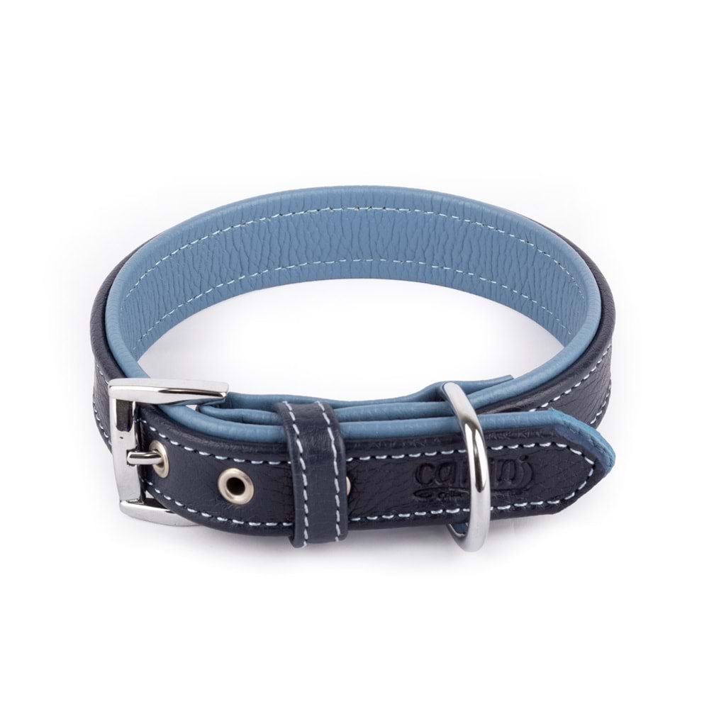 Canini Flotter Deri Lacivert-Turkuaz Köpek Tasması 2,5 Cm 32-41 Cm S