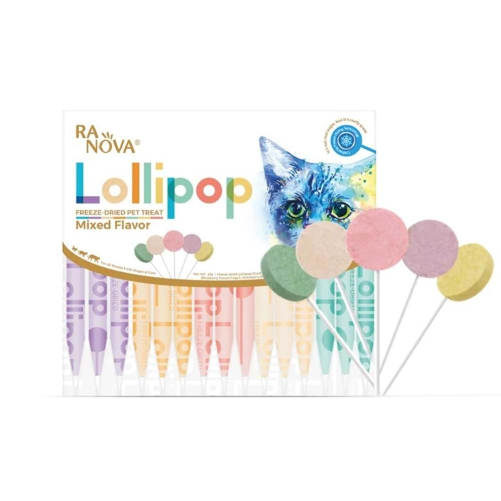 Ranova Kediler için Karışık Lezzetli Lolipop Ödül 1,5 gr