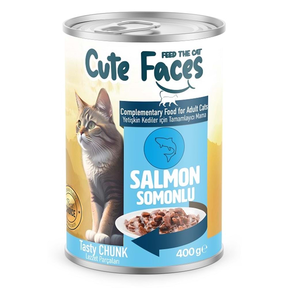Cute Faces Adult Cat Salmon Sos İçinde Et Parçacıklı 400 Gr X 12 Adet Konserve