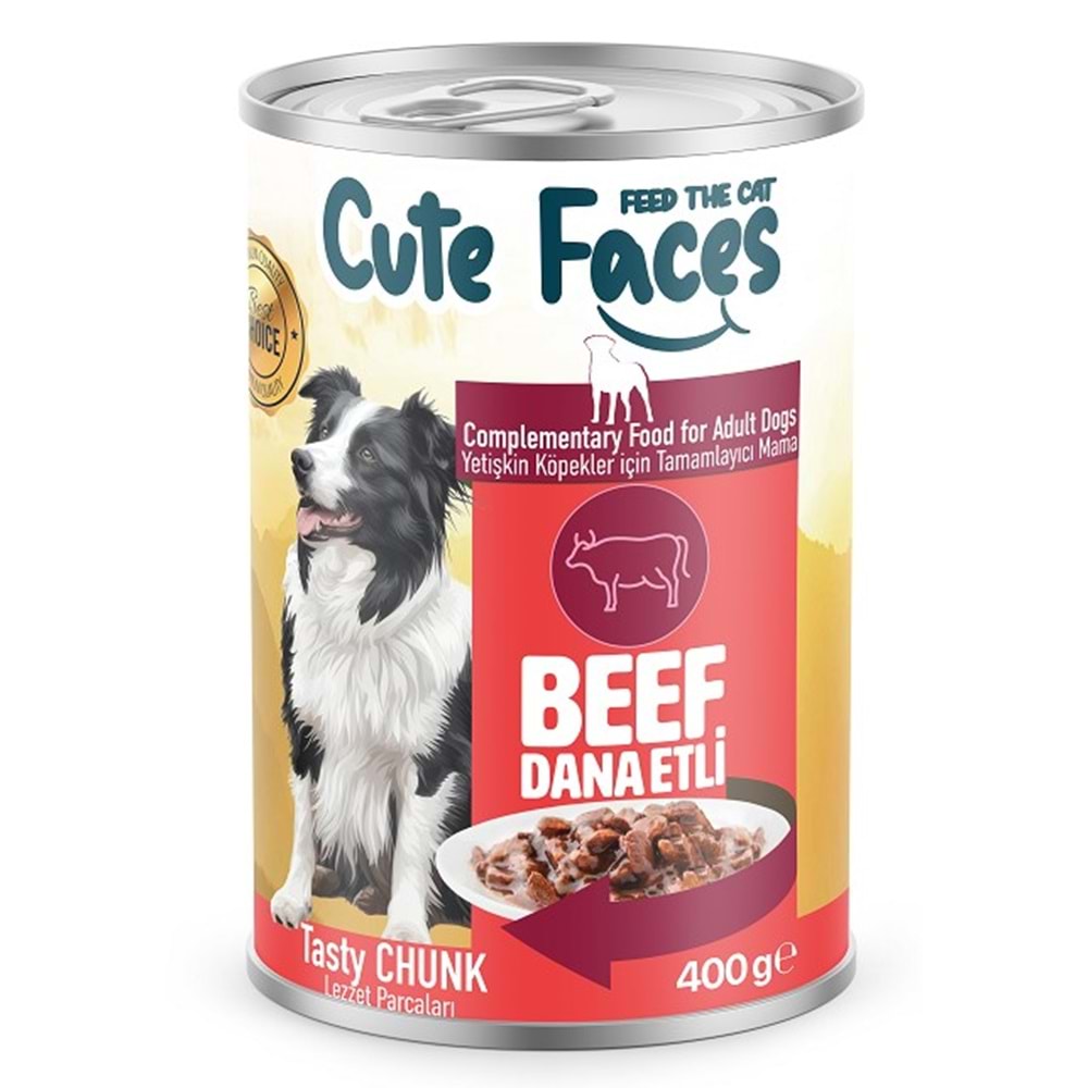 Cute Faces Adult Dog Beef Sos İçinde Et Parçacıklı 400 Gr X 12 Adet Konserve
