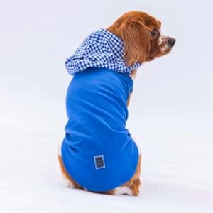 24820 Mavi Gingham Kapşonlu Polo Tişört