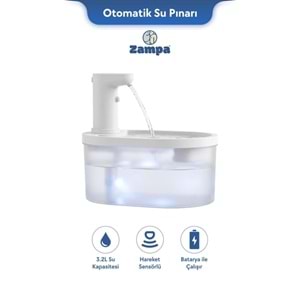 Zampa Oval Pet Otomatik Su Pınarı (Bataryalı) - Beyaz
