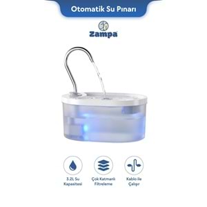 Zampa Oval Pet Otomatik Su Pınarı - Beyaz