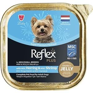 Reflex Plus Jöle İçinde Et Parçacıklı Msc Ringabalıklı Ve Msc Karidesli Mini Ve Küçük Irklar İçin Yetişkin Köpek Maması