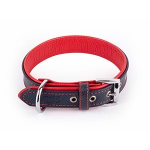 Canini Flotter Deri Lacivert-Kırmızı Köpek Tasması 3 Cm 47-56 Cm L