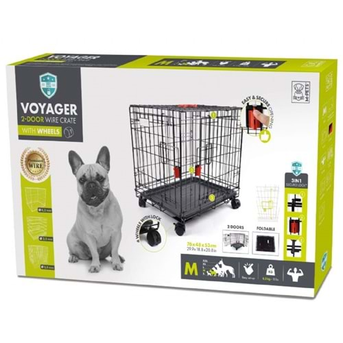 10451708 M-Pets Voyager Tekerlekli Köpek Kafesi 2 Kapılı (M) Siyah 76X48X53Cm