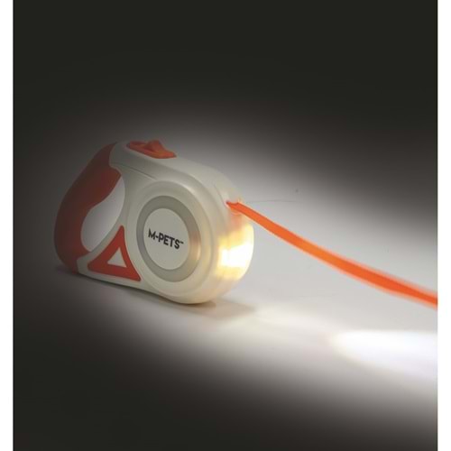 M-Pets Flash Ledli Otomatik Gezdirme Şerit 5Mt/Orange