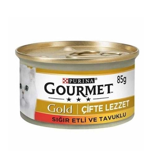 Gourmet Gold Çifte Lezzet Sığır ve Tavuk Etli Yetişkin Konserve Kedi Maması 85 Gr