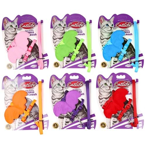 203492-Catlife Kediler İçin Kelebekli Göğüs Tasması+Gezdirme 1,0Cm