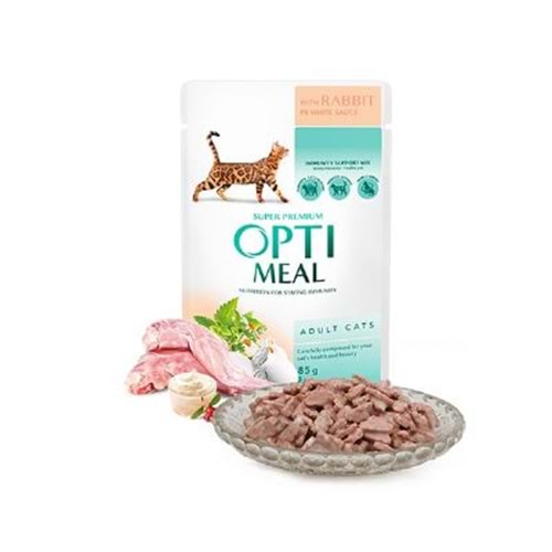 Optimeal Tavşanlı Beyaz Soslu Yaş Ked.Mam.85G