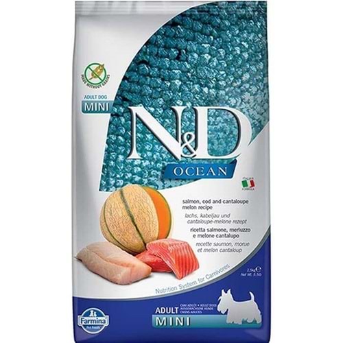 ND Ocean Tahılsız Somon Morina Balığı ve Kavunlu Küçük Irk Yetişkin Köpek Maması 2,5kg