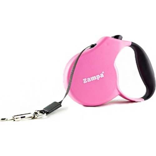 Zampa Loja Şerit Otomatik Köpek Gezdirme Tasması, 5m, M Pink
