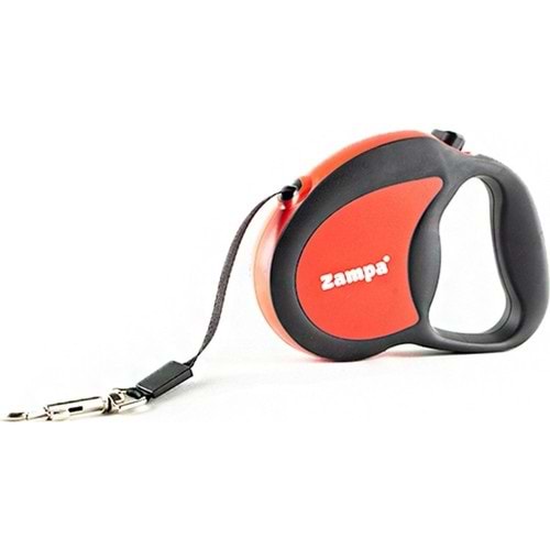 Zampa Galera Şerit Otomatik Köpek Gezdirme Tasması, 5m, L Red-Black