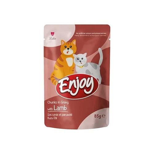 Enjoy Pouch Sos İçinde Et Parçacıklı Kuzu Etli Yetişkin Kedi Maması 85 gr